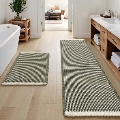 MIULEE Set of 2 Waffle Bathroom Rugs Boho Bath Mat Brown 18x30 Inch
