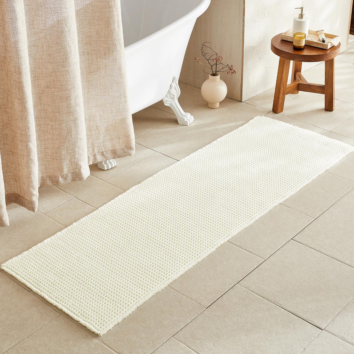 TYUU Waffle Bath Mat, Boho Bathroom Rugs Non Slip Washable, 30x20 Khaki