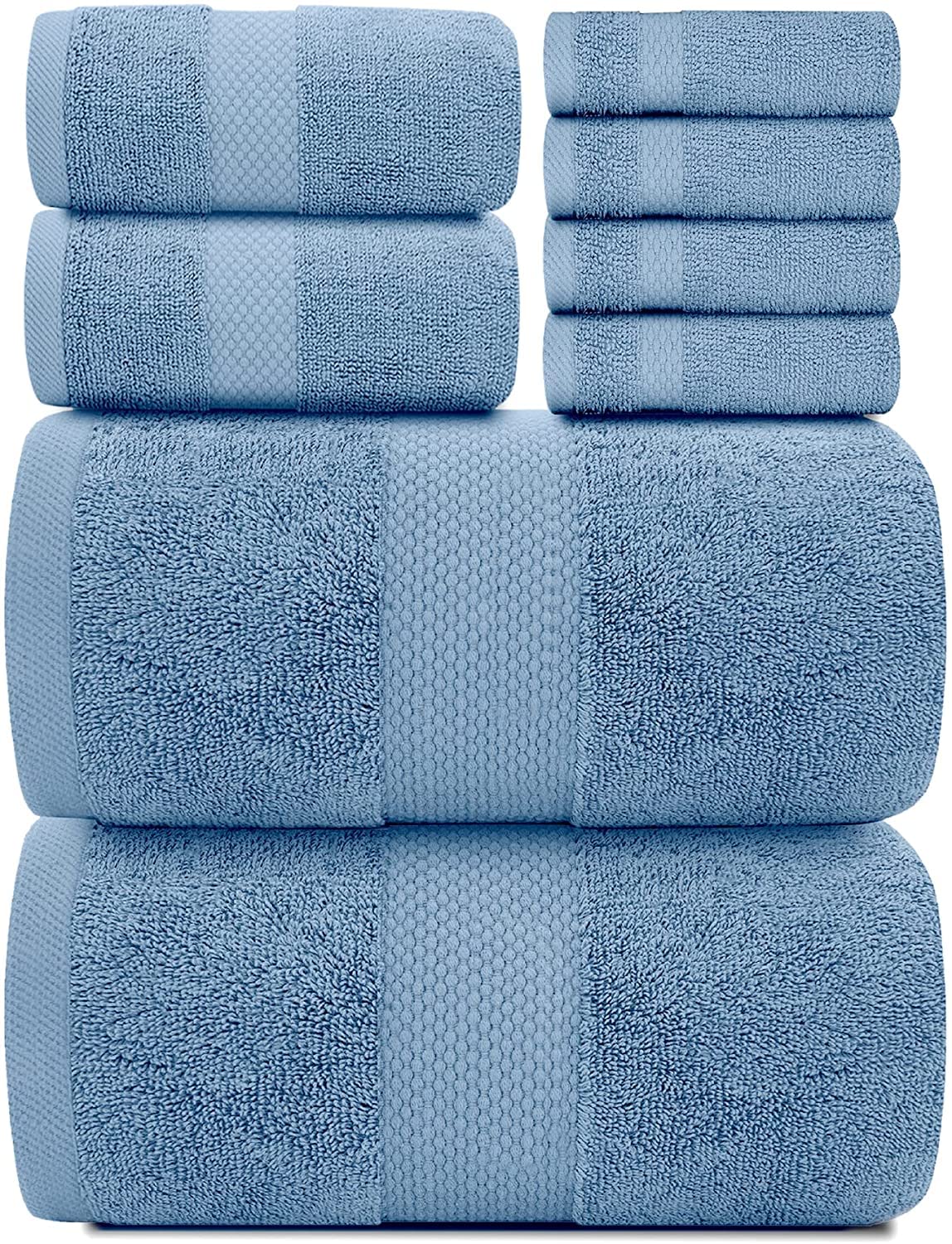 White Classic Luxury White Bath Towel Set of 8 - Soft 100% Turkish Cotton