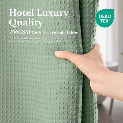 Dynamene Waffle Shower Curtain 256 GSM Heavy Duty Fabric 72"x72" Sage Green