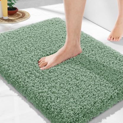 Yimobra Bathroom Rugs Non Slip Washable, Ultra Soft and Water Absorbent Bath Mats, Fluffy Shower Mat Outside, Plush Matts for Bathroom Floor/Sink, 24X17, Home Decor Accessories, Light Gray and White