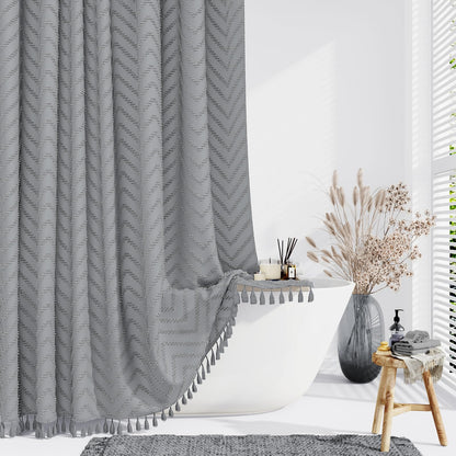 Dynamene Boho Farmhouse Fabric Shower Curtain Tufted Chevron 72"x72" Black