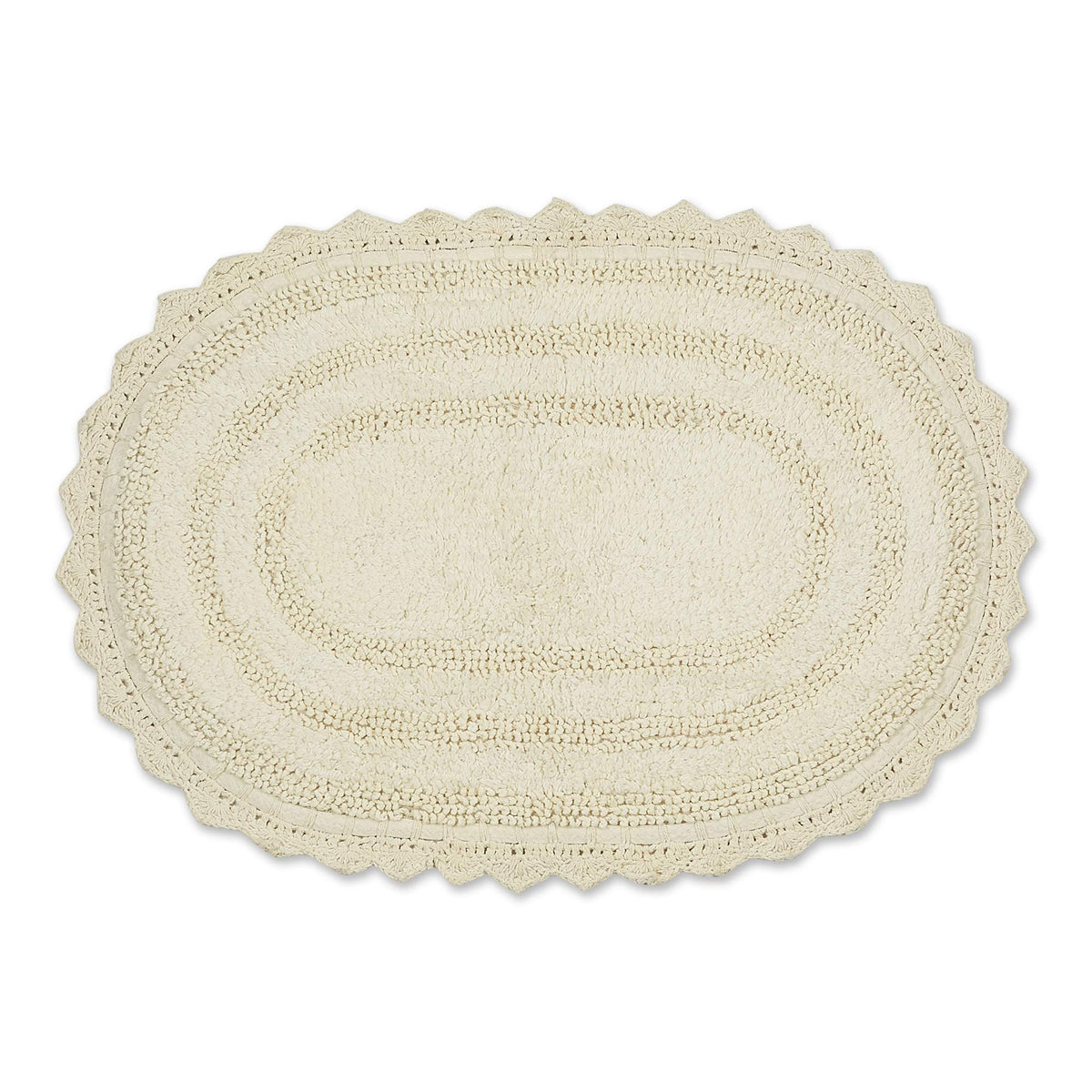 DII Crochet Collection Reversible Bath Mat, Small Oval, 17x24, White