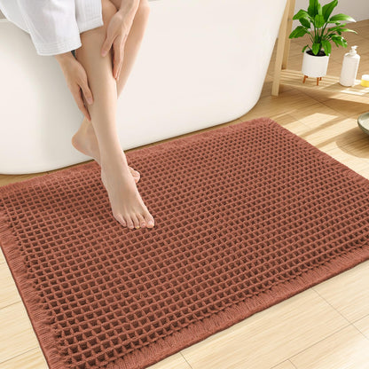 Smiry Waffle Bath Mat 30X20, Extra Soft Absorbent Bathroom Rugs, Brown