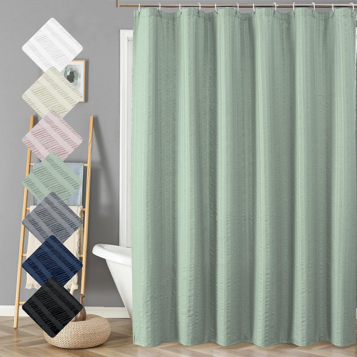 Aiyufeng Moga Sage Green Shower Curtain - 3D Embossed Textured Shower Curtains for Bathroom, Luxury Polyester Cloth Bath Curtain, 72Wx72H, Green