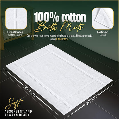 Pearl Linens 6 Pack Cotton Bath Mats for Bathroom, 20" X 30", White