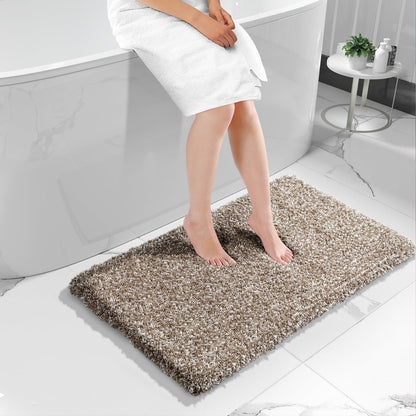 Yimobra Bathroom Rugs Non Slip Washable, Ultra Soft and Water Absorbent Bath Mats, Fluffy Shower Mat Outside, Plush Matts for Bathroom Floor/Sink, 24X17, Home Decor Accessories, Light Gray and White