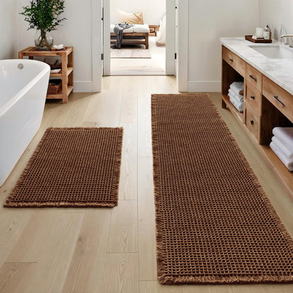 MIULEE Set of 2 Waffle Bathroom Rugs Boho Bath Mat Brown 18x30 Inch