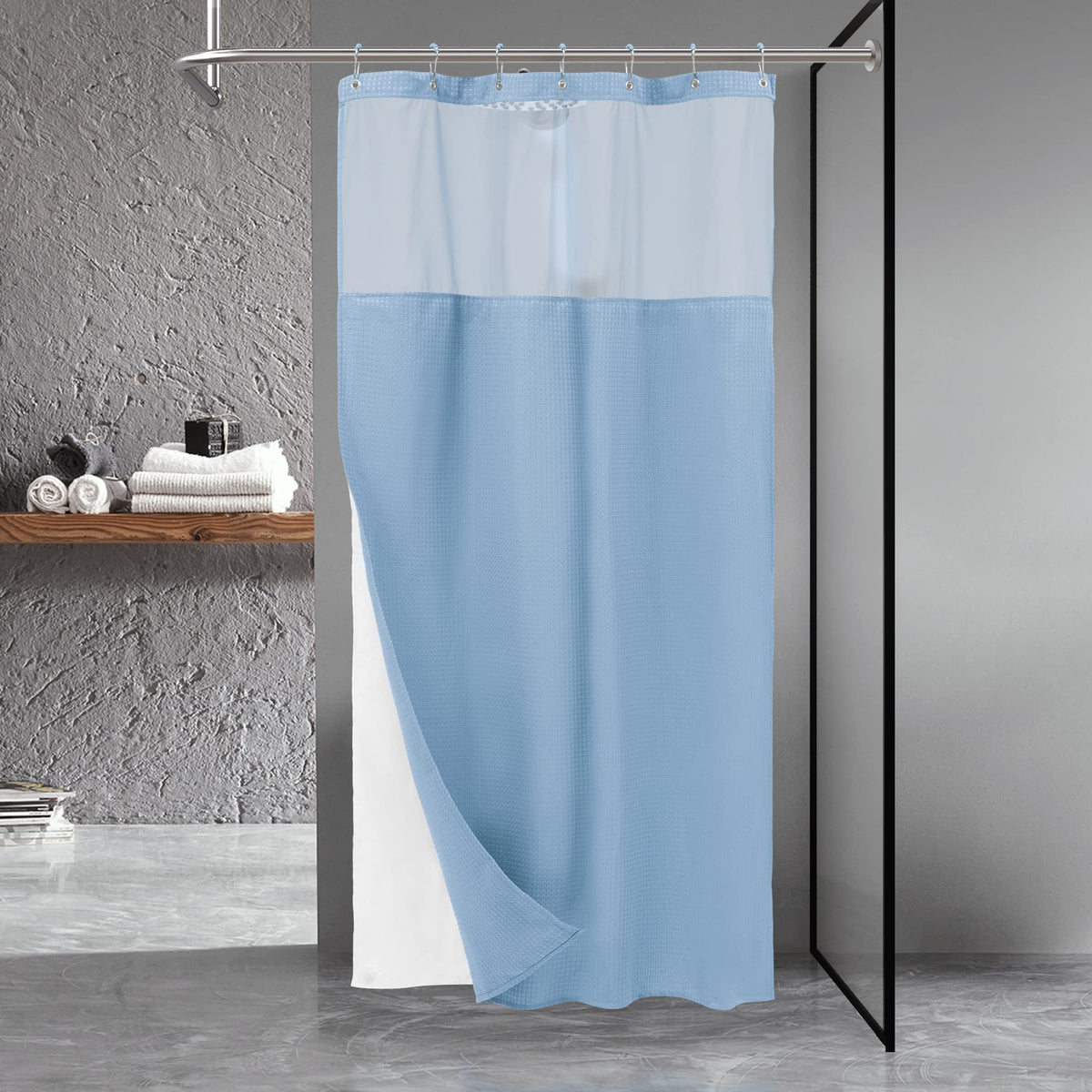 N&Y HOME Waffle Weave Shower Curtain with Snap-in Liner Set White, 71x72