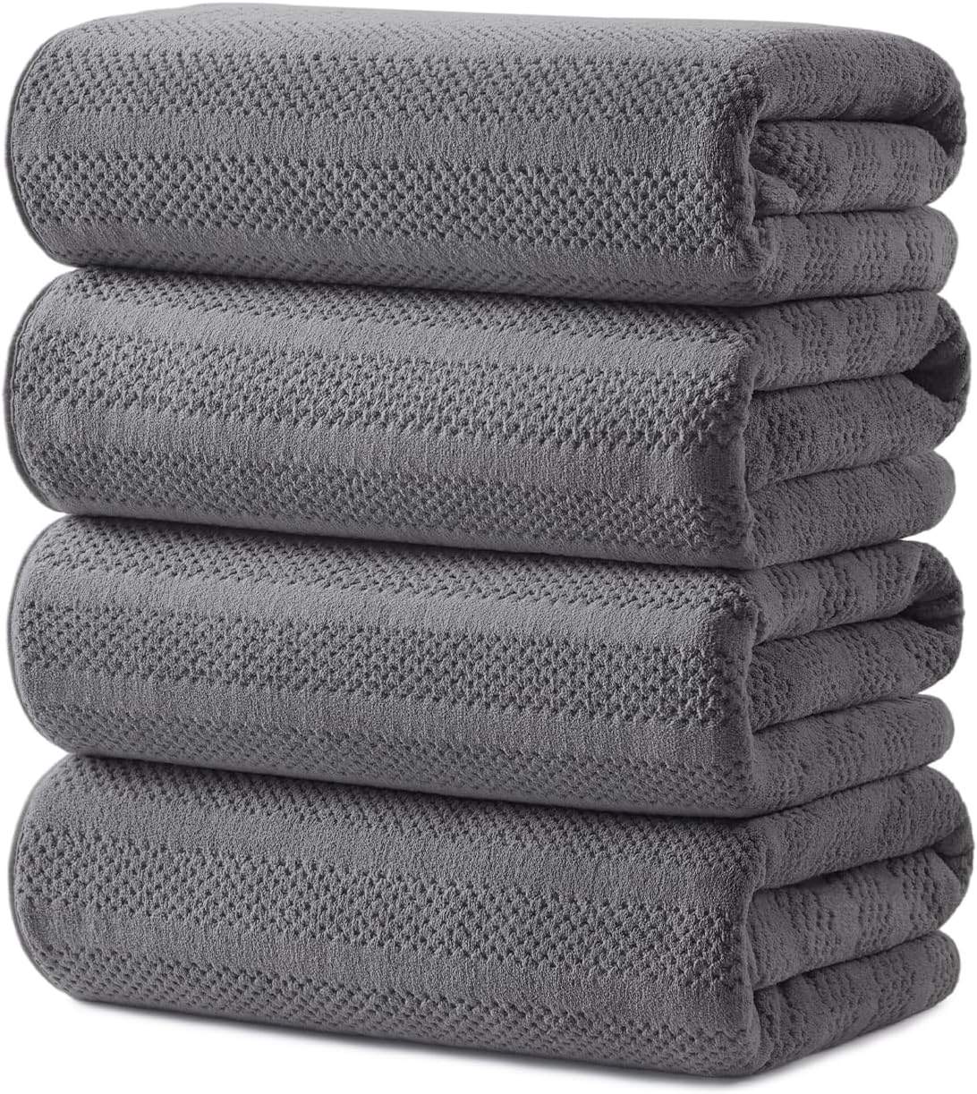 ecolook Microfiber Bath Towels Set of 4, 31 x 63 Inch Extra Large Bath Towel Set, Super Soft & Highly Absorbent, Quick Dry Lightweight Towels for Bathroom, Gym, Spa, Pool & Travel, Gray