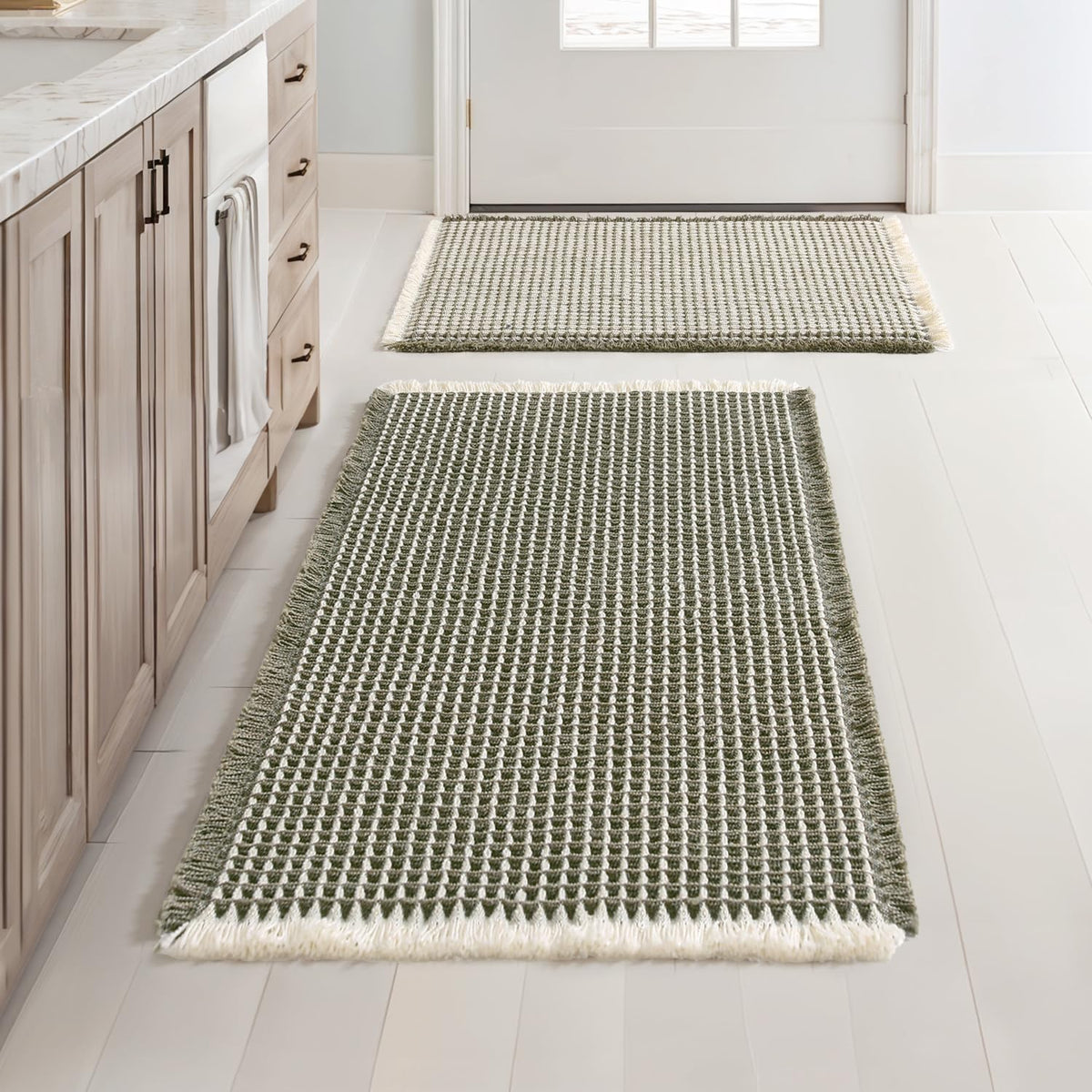MIULEE Set of 2 Waffle Bathroom Rugs Boho Bath Mat Brown 18x30 Inch