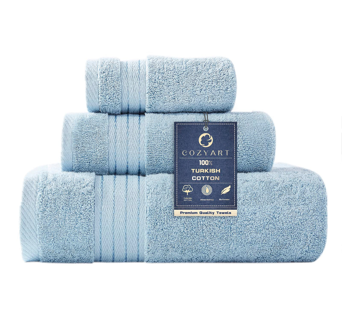 COZYART Luxury Bath Towel Set 6 Pcs, Dark Green 100% Turkish Cotton 650 GSM