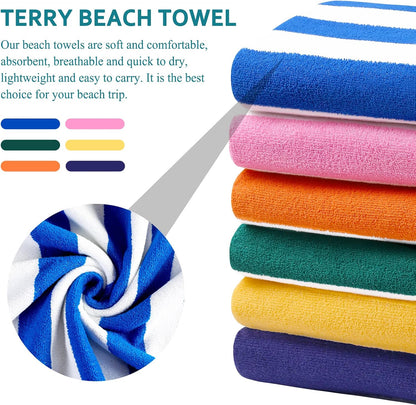 Genovega 6 Packs Oversized 72x40 Inch Stripe Beach Towel Thin Terry Set XL Big Extra Large Accessories Essentials Soft Clearance Super Pool Travel Bath Swim Camping Towels Bulk Men Women Adults Gift