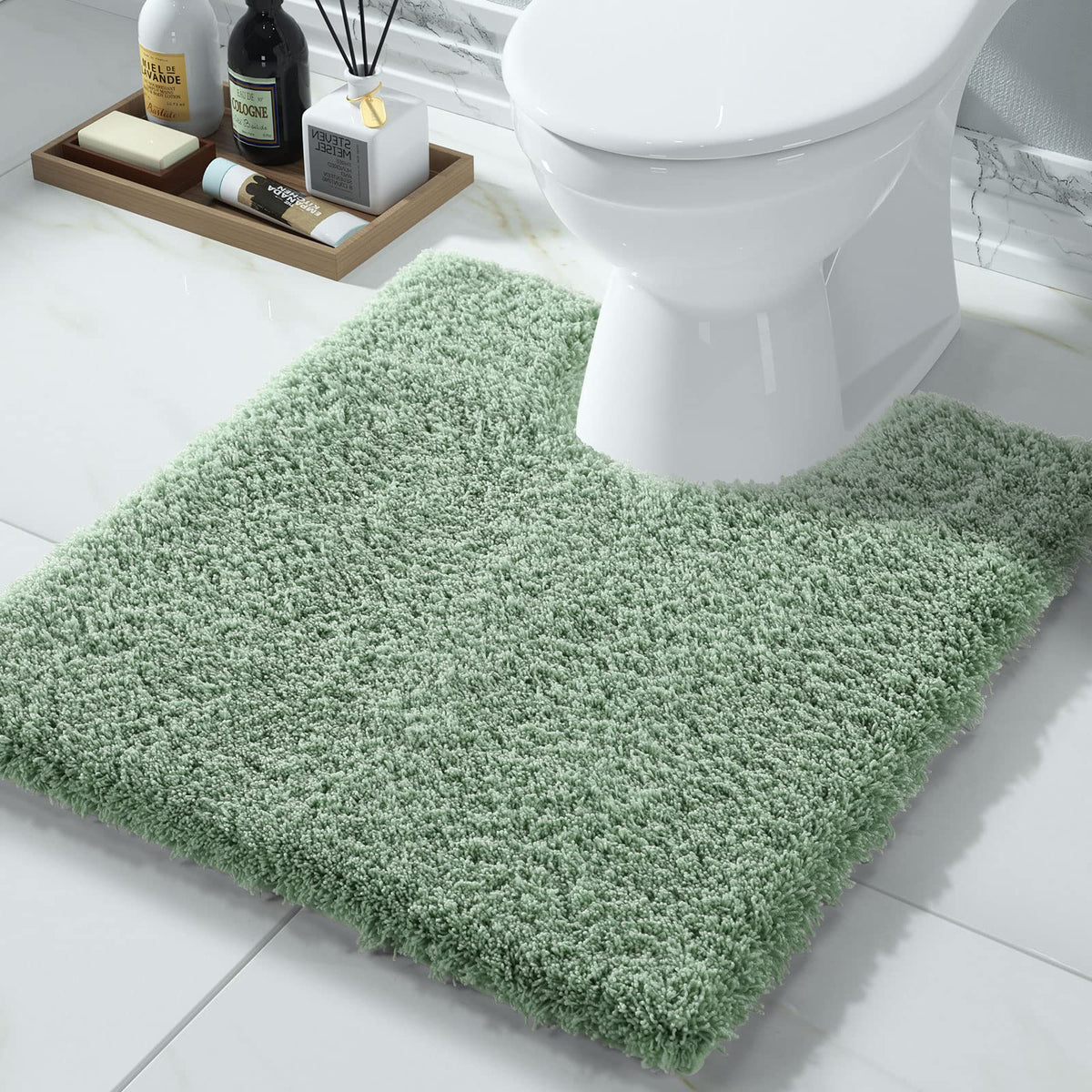 Yimobra Bathroom Rugs Non Slip Washable, Ultra Soft and Water Absorbent Bath Mats, Fluffy Shower Mat Outside, Plush Matts for Bathroom Floor/Sink, 24X17, Home Decor Accessories, Light Gray and White