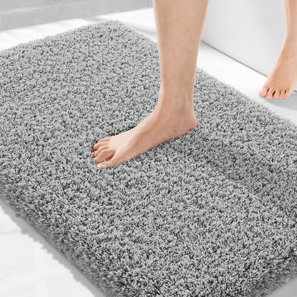 Yimobra Bathroom Rugs Non Slip Washable, Ultra Soft and Water Absorbent Bath Mats, Fluffy Shower Mat Outside, Plush Matts for Bathroom Floor/Sink, 24X17, Home Decor Accessories, Light Gray and White