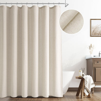 Naturoom Linen Shower Curtain 72 Inch Long for Bathroom Beige 1 Panel