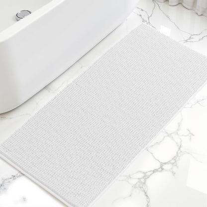 SUBRTEX Bathroom Rugs Chenille Bath Rug Soft Short Plush Bath Mat Soft Shower Mat Water Absorbent Shower Mat Quick Dry Machine Washable(White,18" x 24")