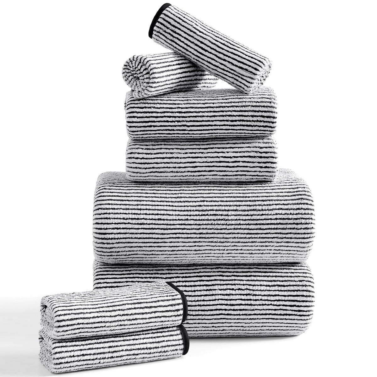 4 Piece Bath Towel Set 35"x70"Oversized Bath Towel for Bathroom Ultra Soft Fluffy Extra Large Bath Sheet Luxury Premium Bathroom Towel Highly Absorbent Quick Dry Shower Towel for Hotel Spa,Black White
