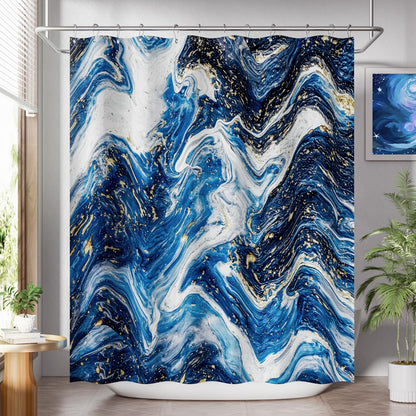 AmazerBath Shower Curtain, Washable Cloth Black Shower Curtain Sets with 12 Shower Curtain Hooks, Fabric Rustic Black and White Striped Curtain, Farmhouse Bathroom Curtains, 72x72 Inches