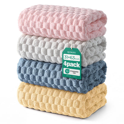REDKISS Microfiber Bath Towels of 4-27x55 Inches Bath Towel Large, Highly Absorbent Towels for Bathroom, Quick Drying, Super Soft, Lint Free Fluffy Shower Towel for Gym, SPA, Gray, Blue