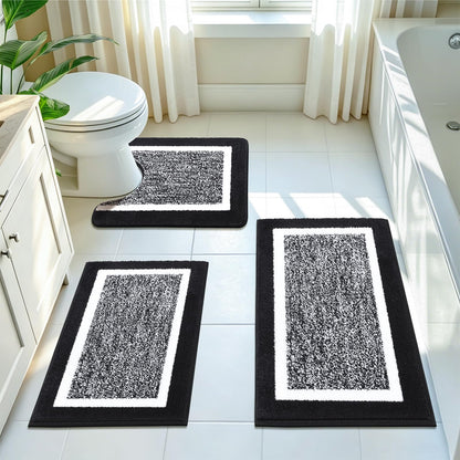 Pauwer Bathroom Rugs 3 Piece Set, Non Slip Washable Bath Mat, Dark Grey