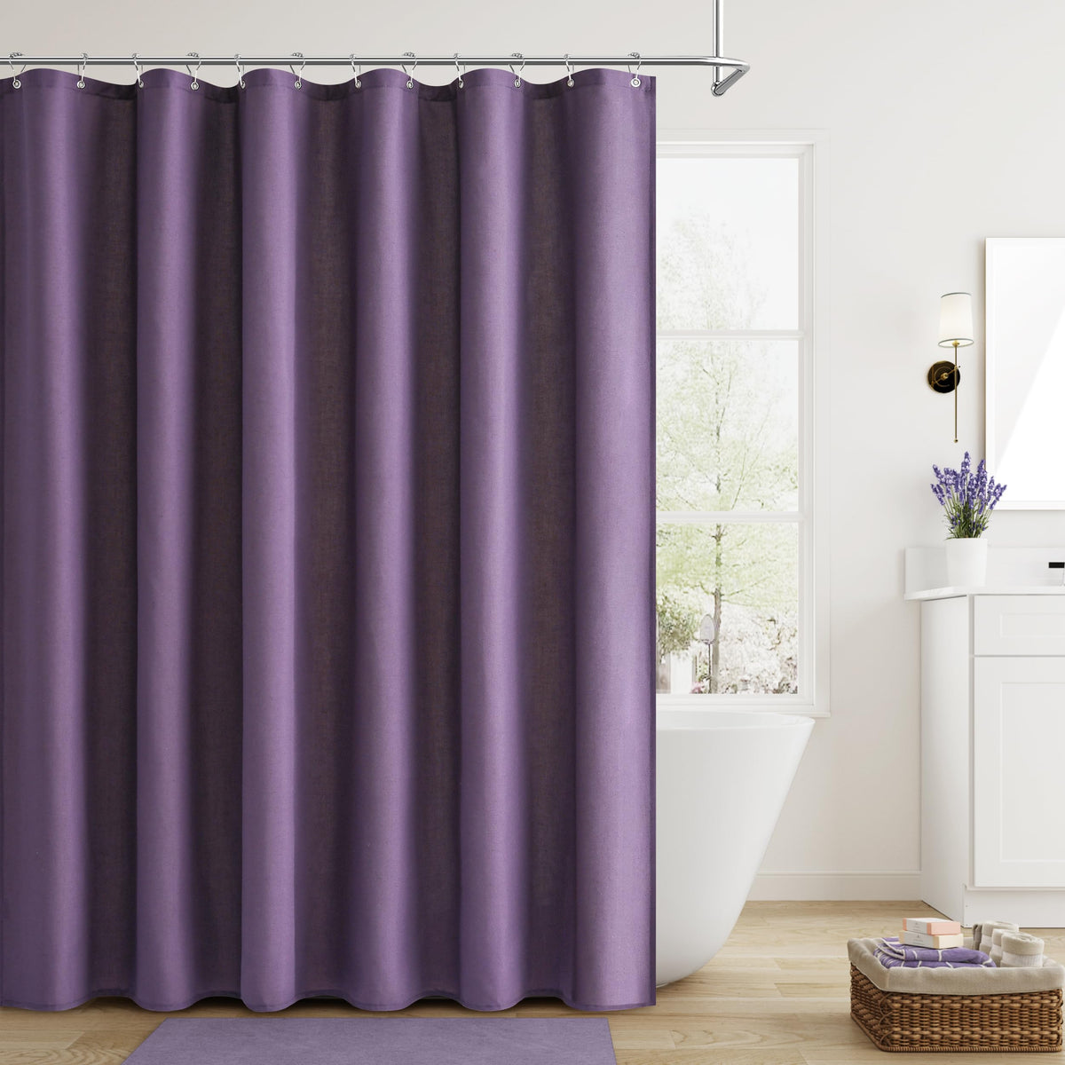 Naturoom Linen Shower Curtain 72 Inch Long for Bathroom Beige 1 Panel