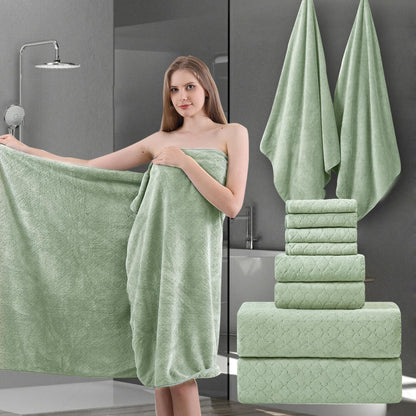Ycosy 8-Piece Bath Towels Set,2 Oversized Bath Sheet,2 Hand Towels and 4 Washcloths - 600 GSM Soft Microfiber Highly Absorbent Quick Dry Shower Towel Collection for Bathroom Hotel and Spa,Mint Green