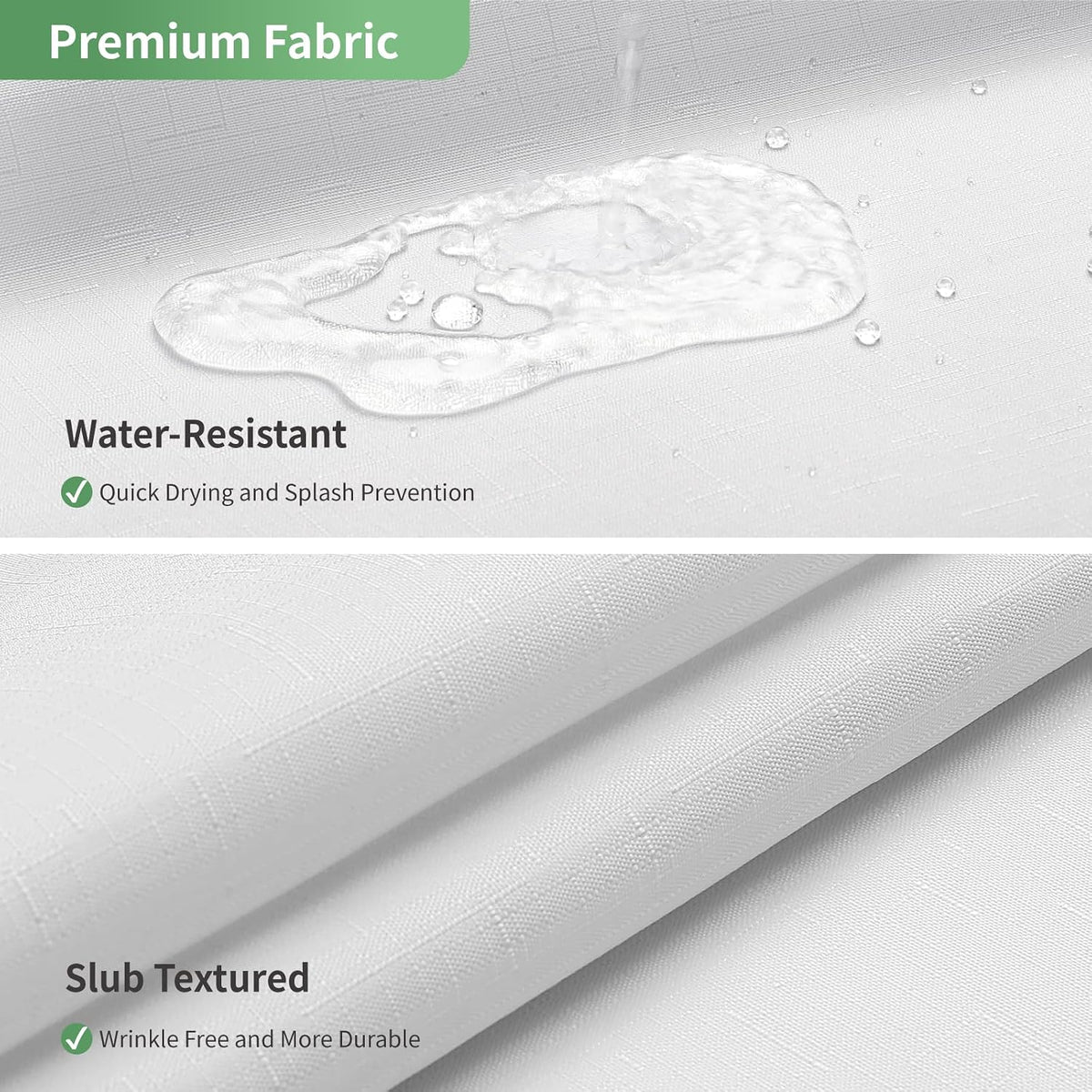 eachope White No Hook Shower Curtain with Snap-in Fabric Liner Set,Slub Textured Fabric Shower Curtains for Bathroom,Hotel Style Modern Shower Curtain,Water Repellent & Washable,71x74(72)