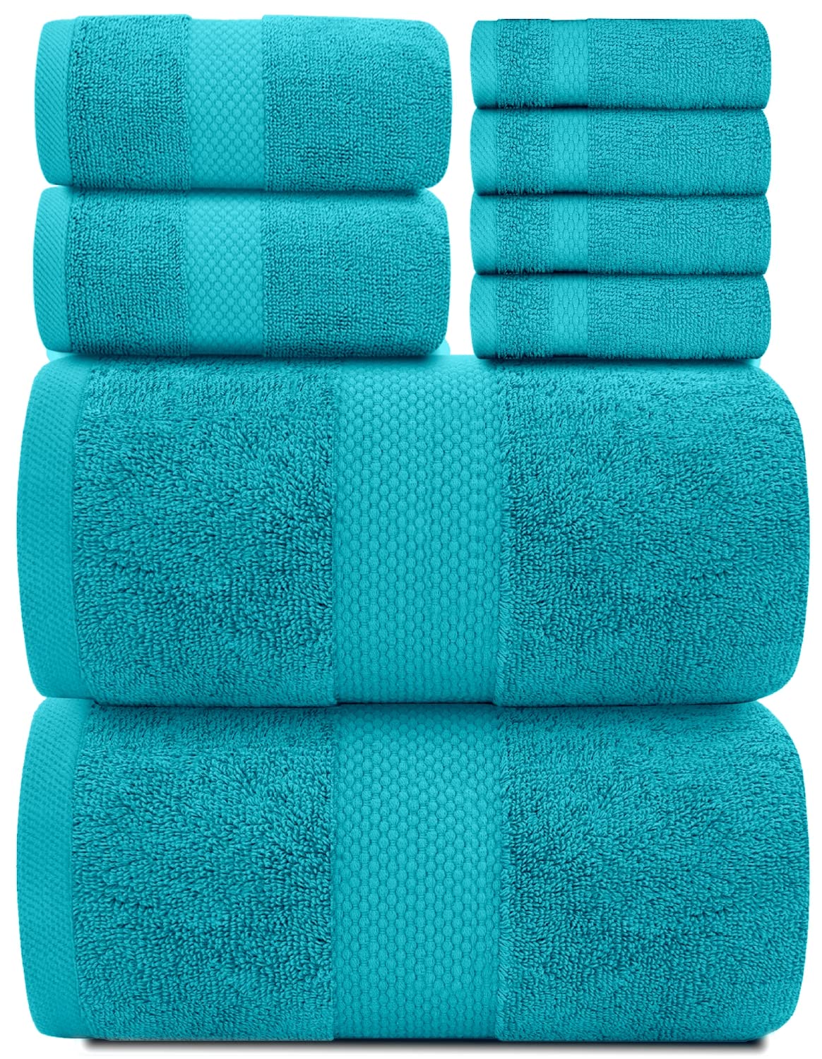White Classic Luxury White Bath Towel Set of 8 - Soft 100% Turkish Cotton