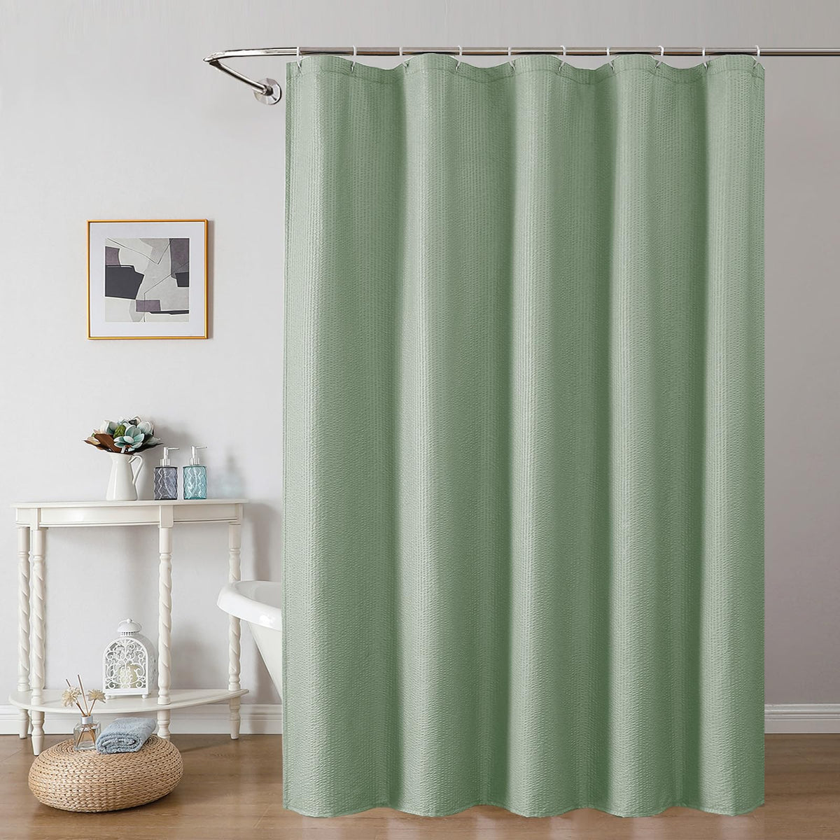 OWENIE Pink Shower Curtain for Bathroom 72x72 Inch, 3D Embossed Textured Waffle Fabric Shower Curtains, Soft Hotel Farmhouse Style, Water Repellent, Machine Washable, Pink, 72" W x 72" L
