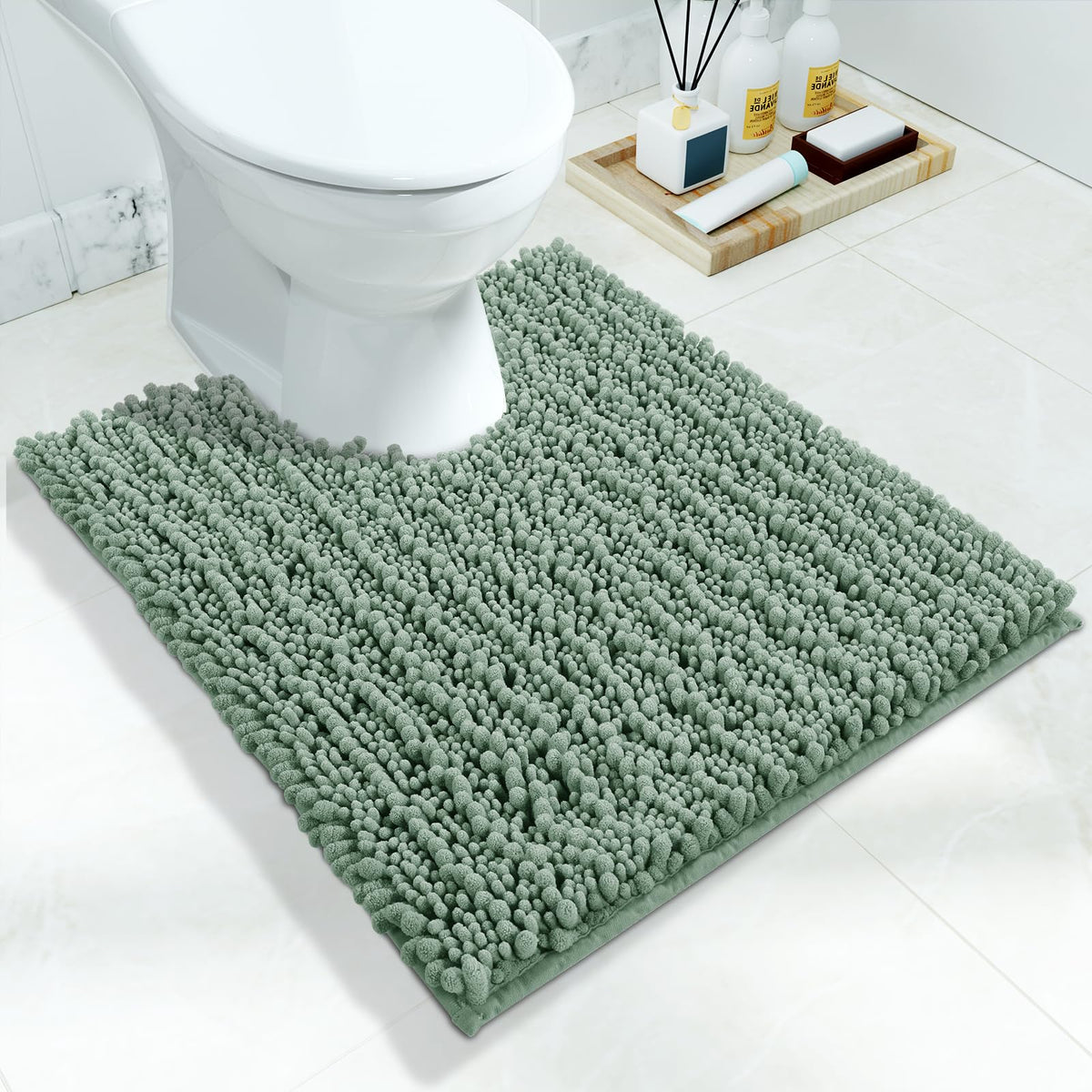 Yimobra Bathroom Rugs Non-Slip Washable – Extra Soft & Absorbent Chenille Bath Mat, Quick-Dry Plush Shaggy Floor & Vanity Bath Rugs for Tub & Shower, Modern Home Decor Accessories, 24 x 17, Grey