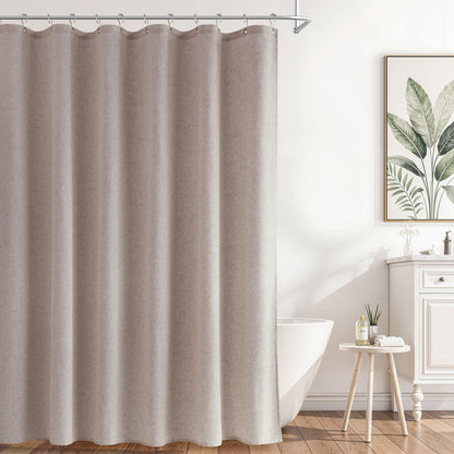 Naturoom Linen Shower Curtain 72 Inch Long for Bathroom Beige 1 Panel