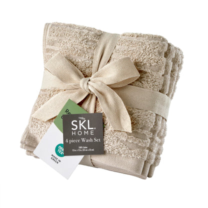 SKL Home CloudSoft Hand Towel Set, 2-Piece, 100% Cotton Luxury, Oatmeal