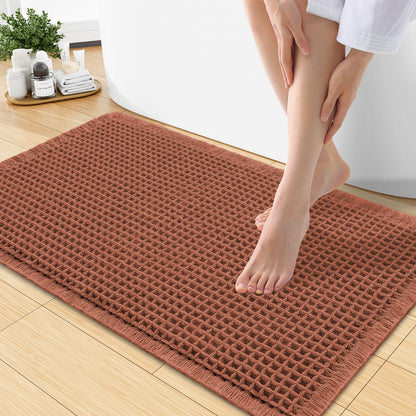 Smiry Waffle Bath Mat 30X20, Extra Soft Absorbent Bathroom Rugs, Brown