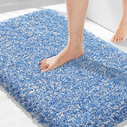 Yimobra Bathroom Rugs Non Slip Washable, Ultra Soft and Water Absorbent Bath Mats, Fluffy Shower Mat Outside, Plush Matts for Bathroom Floor/Sink, 24X17, Home Decor Accessories, Light Gray and White
