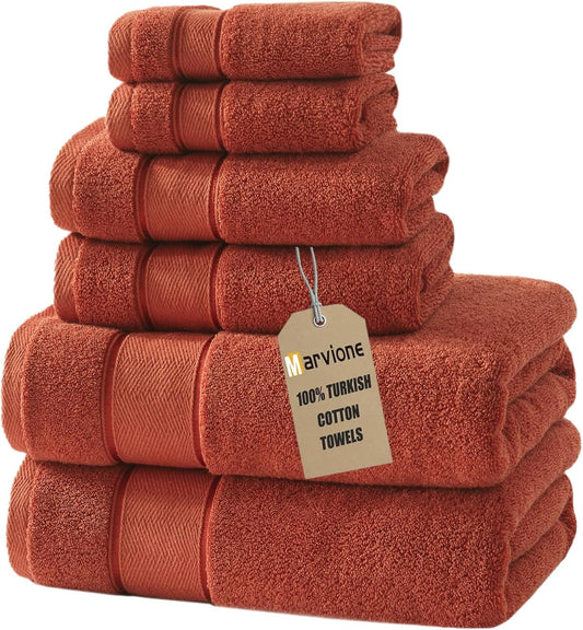 Marvione Bath Towels Set 6 Piece, 100% Turkish Cotton Luxury Towels