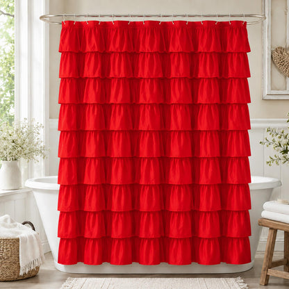 White Ruffle Shower Curtain for Bathroom,72 x 72 Inches, Farmhouse Style