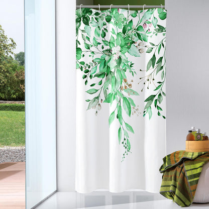 Gibelle Grey Eucalyptus Shower Curtain, Watercolor Floral Print, 72x72