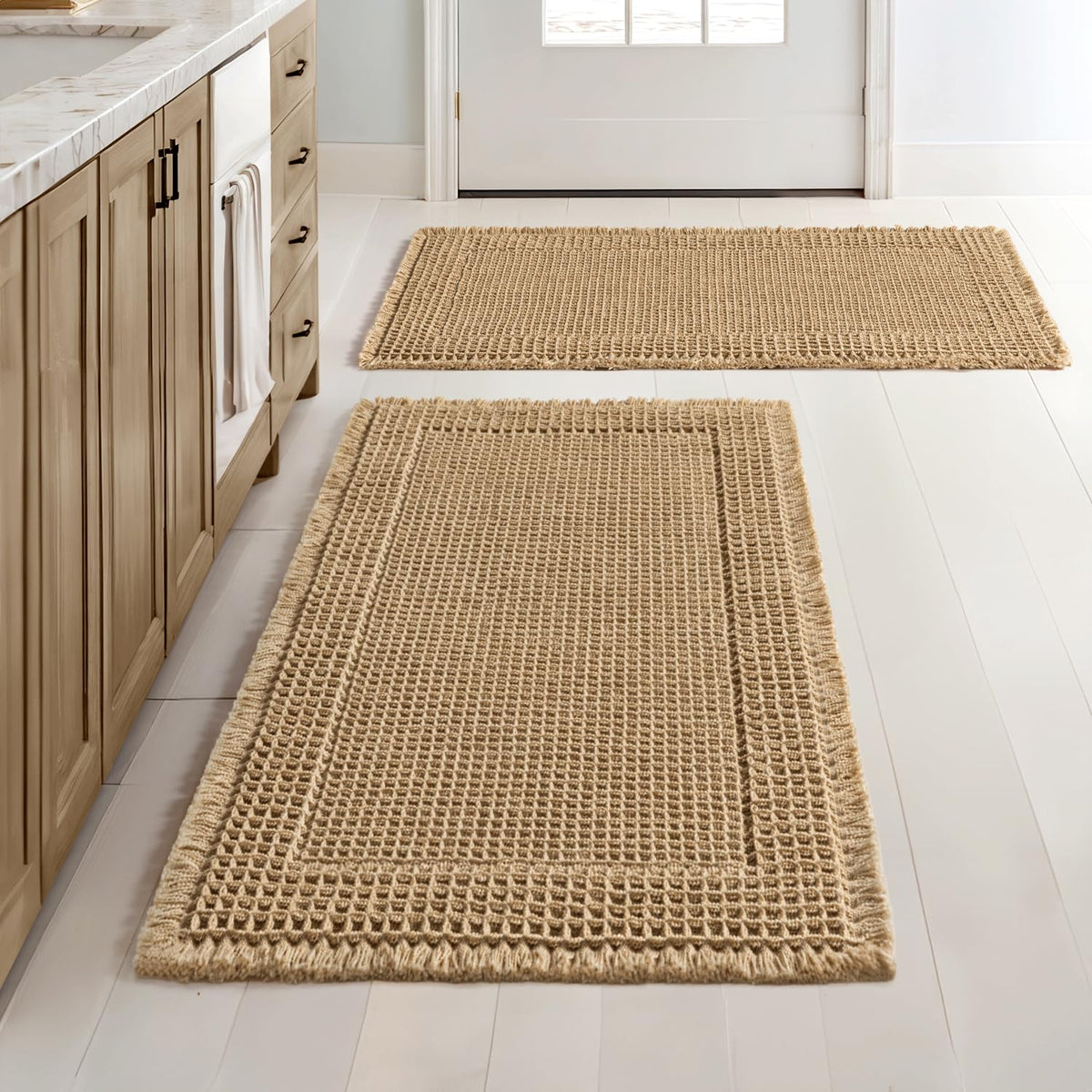 MIULEE Set of 2 Waffle Bathroom Rugs Boho Bath Mat Brown 18x30 Inch