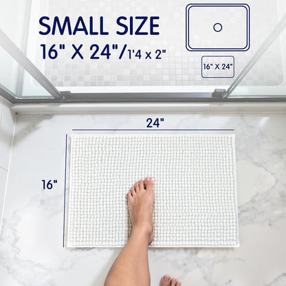 SUBRTEX Bathroom Rugs Chenille Bath Rug Soft Short Plush Bath Mat Soft Shower Mat Water Absorbent Shower Mat Quick Dry Machine Washable(White,18" x 24")