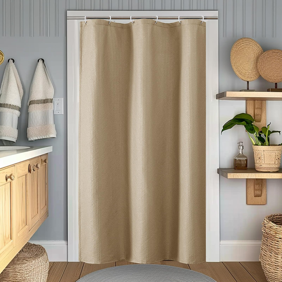OWENIE Pink Shower Curtain for Bathroom 72x72 Inch, 3D Embossed Textured Waffle Fabric Shower Curtains, Soft Hotel Farmhouse Style, Water Repellent, Machine Washable, Pink, 72" W x 72" L