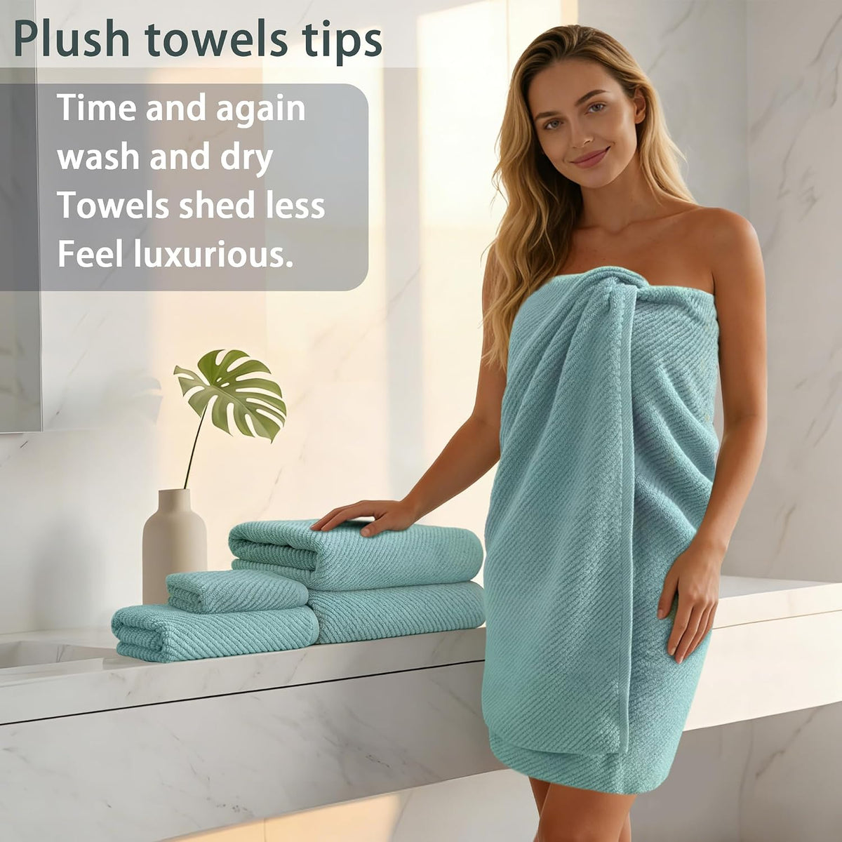 VOOVA & MOVAS 6PC Towel Set, 100% Cotton, Aqua Teal