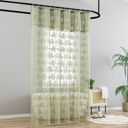 Ivory Lace Shower Curtain 72x72, Vintage Shabby Chic with Attached Valance