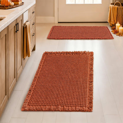 MIULEE Set of 2 Waffle Bathroom Rugs Boho Bath Mat Brown 18x30 Inch