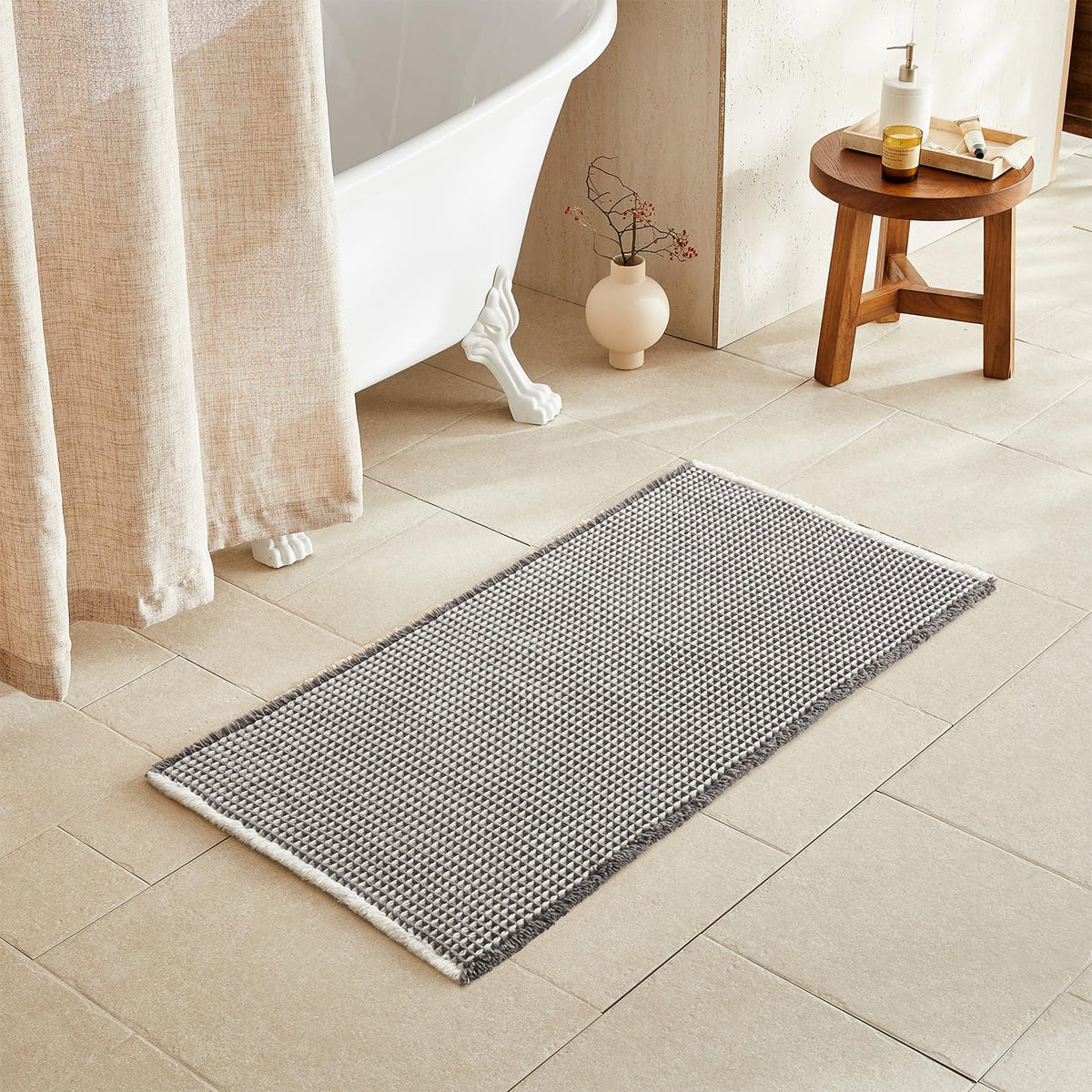 TYUU Waffle Bath Mat, Boho Bathroom Rugs Non Slip Washable, 30x20 Khaki