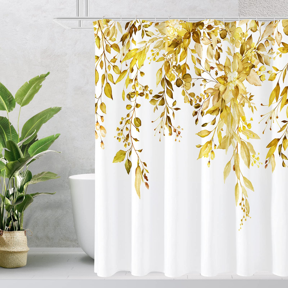 Gibelle Grey Eucalyptus Shower Curtain, Watercolor Floral Print, 72x72