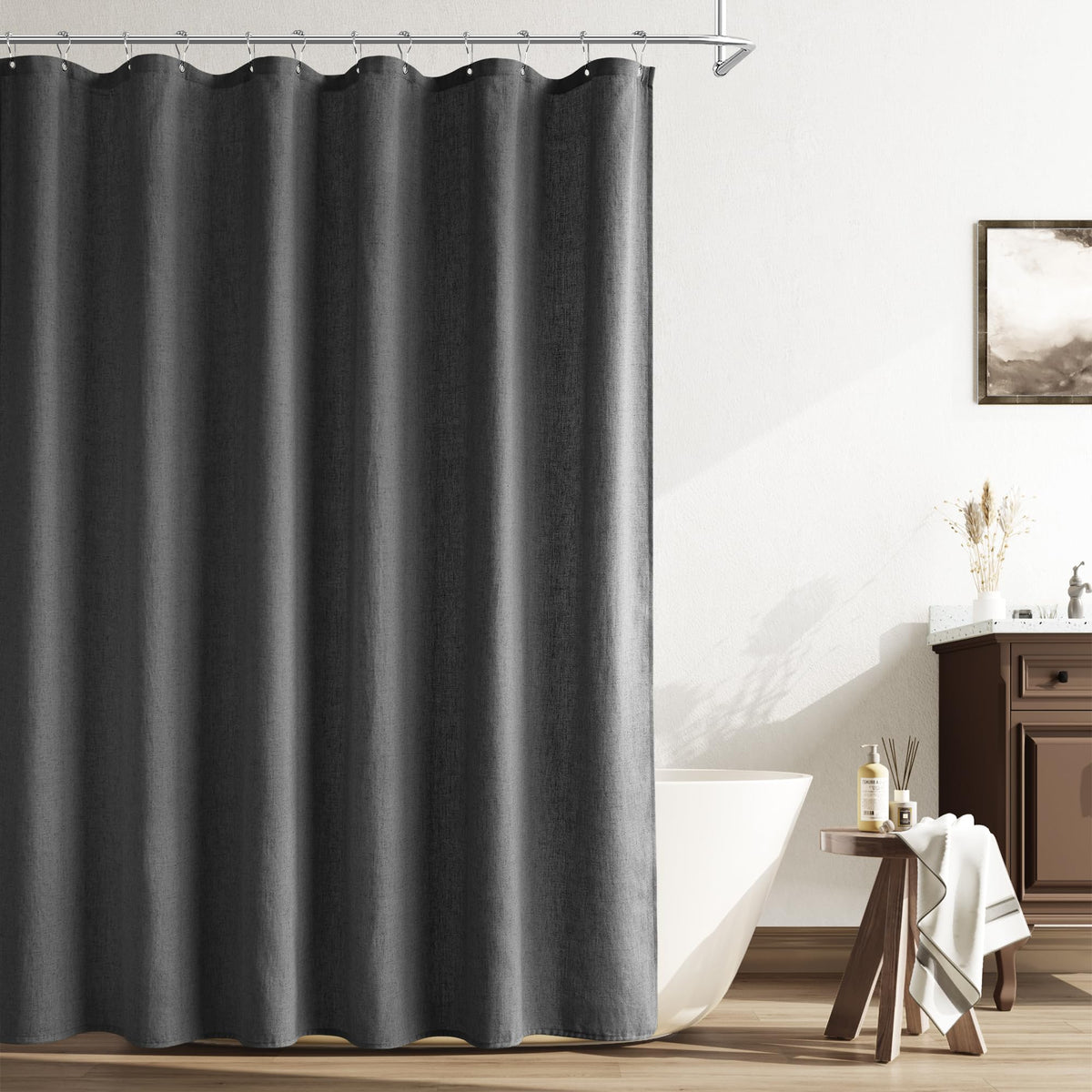 Naturoom Linen Shower Curtain 72 Inch Long for Bathroom Beige 1 Panel