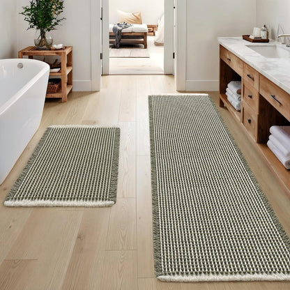 MIULEE Set of 2 Waffle Bathroom Rugs Boho Bath Mat Brown 18x30 Inch