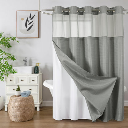 Colorful Star Sage Green No Hook Waffle Shower Curtain Set, 72 x 75 Inch