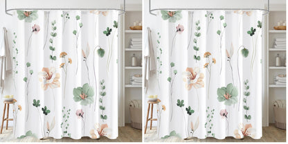 Gibelle Sage Green Beige Watercolor Floral Fabric Shower Curtain 72x72